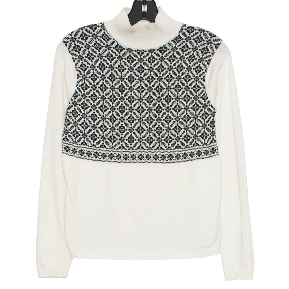 Vintage Talbots Sweater Fair Isle Nordic Cottage Preppy Cozy Ivory Black Small